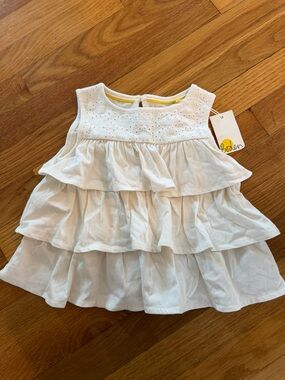 Mini Boden White Eyelet Top with Yellow Trim